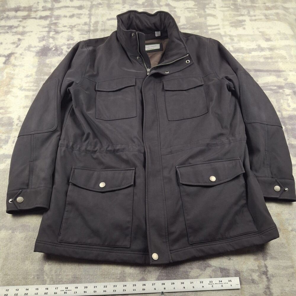 Joseph Abboud Mens Black Military Field Jacket Utility 4 Pocket Coat Size XL